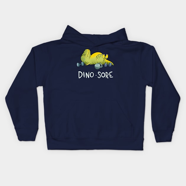 Dinosaur sore from gym Kids Hoodie by eternalshadeart